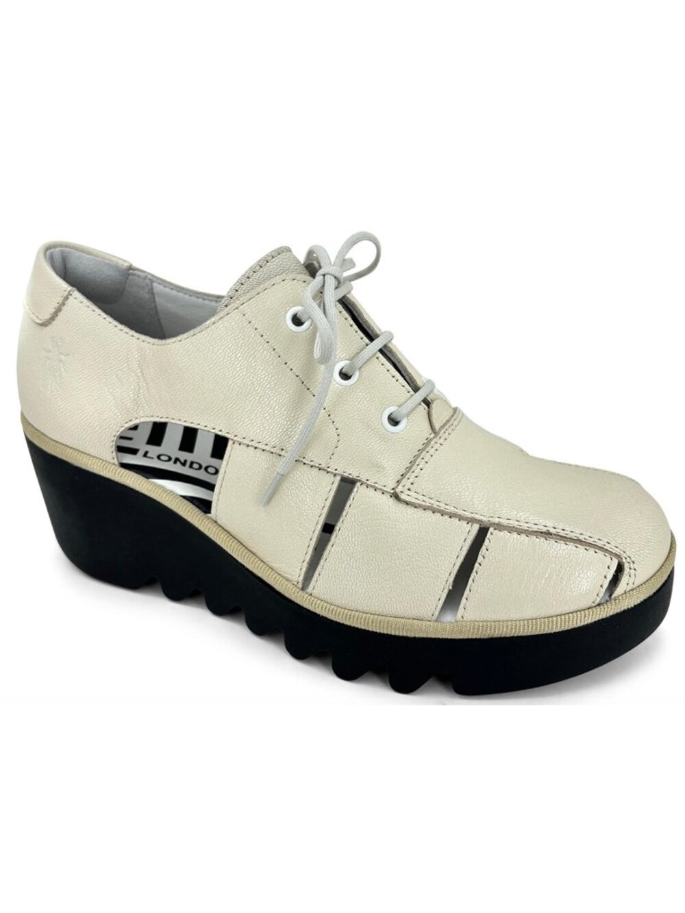 FLY LONDON Bogi Platform Wedge Lace Up Leather Shoes Sandals White 40